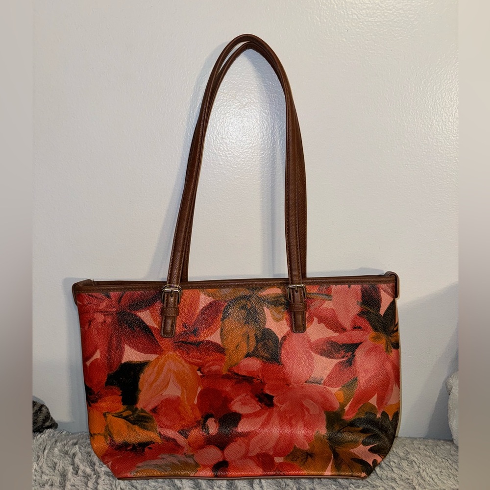 Bueno Floral Tote Bag - Red and Brown